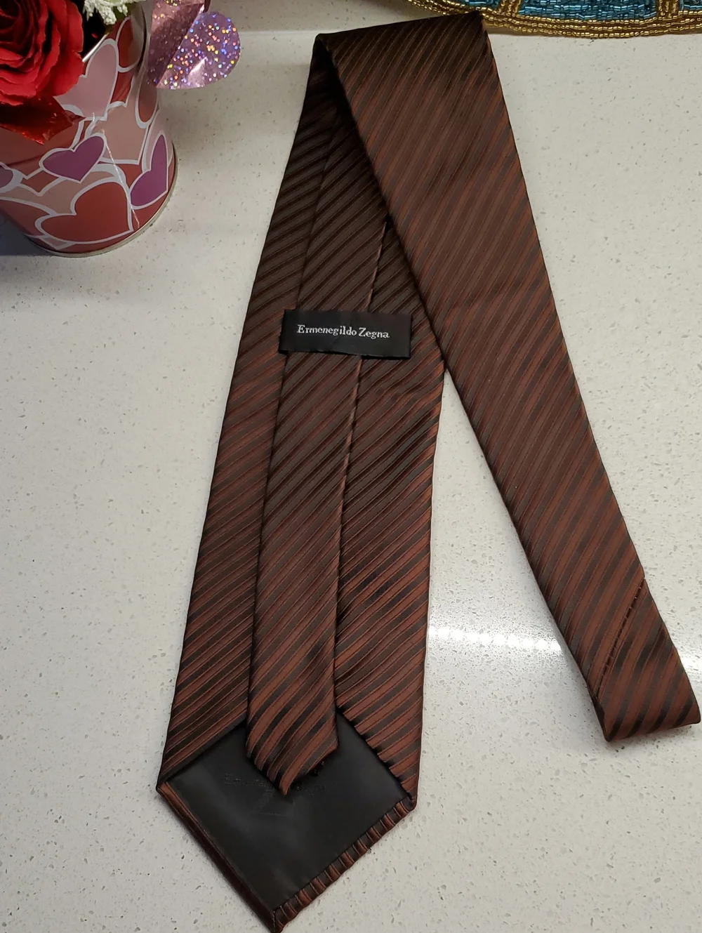 ERMENEGILDO ZEGNA 100% SILK Brown and Black Diagonal Striped Tie